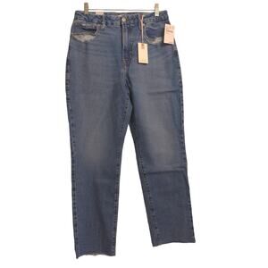 Good American Good Vintage Frayed Hem Straight Leg Jeans Blue High Rise 8 New